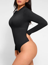 Langärmliger String-Bodysuit mit Reißverschluss - Schwarz